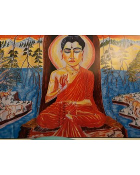Buddha in forest With Frame (Canvas) (8"X12")